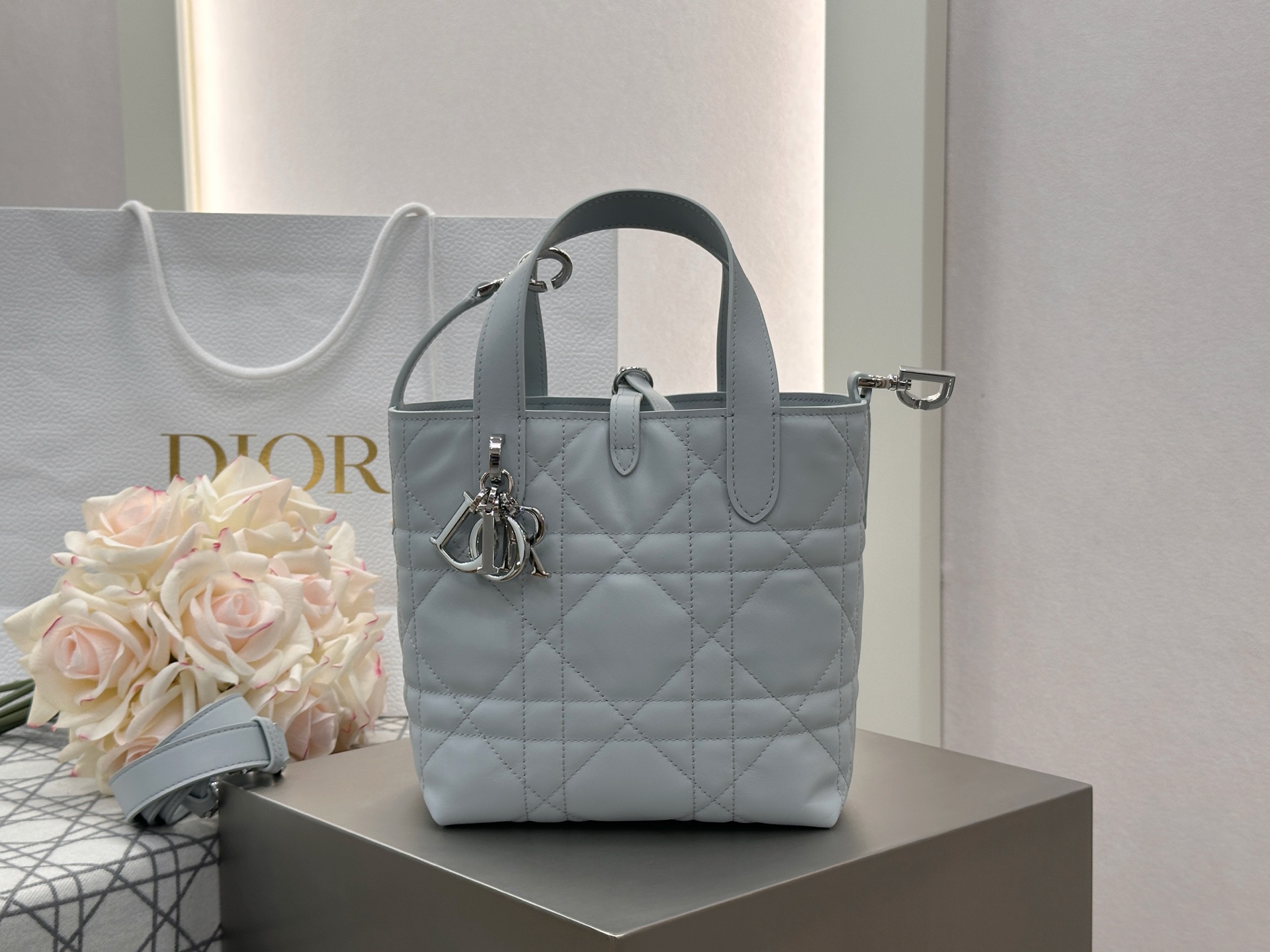 디올 뚜쥬르 버티컬 토트백 스카이 16*18*12