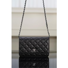 샤넬 클래식 체인 지갑 은장 블랙19cm