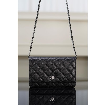 샤넬 클래식 체인 지갑 은장 블랙19cm