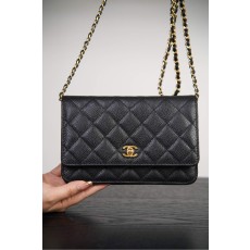 샤넬 클래식 체인 지갑 금장 블랙  19cm