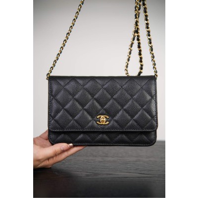 샤넬 클래식 체인 지갑 금장 블랙  19cm