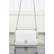 샤넬 램스킨 체인 지갑 크로스백 화이트 금장 12x19x3.5