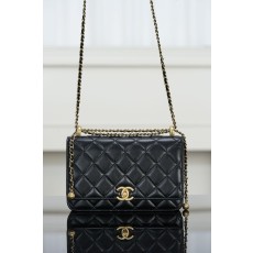 샤넬 램스킨 체인 지갑 크로스백 블랙 금장 12x19x3.5