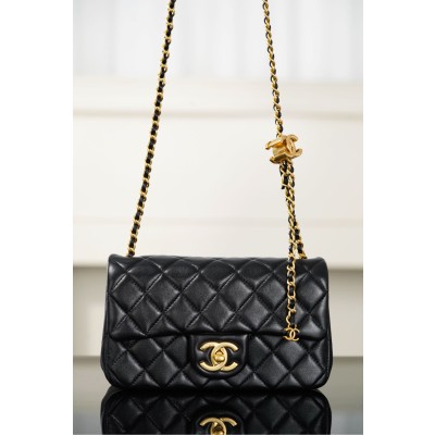샤넬 뉴미니 클래식 플랩 백 램스킨 금장 블랙 20x13x7