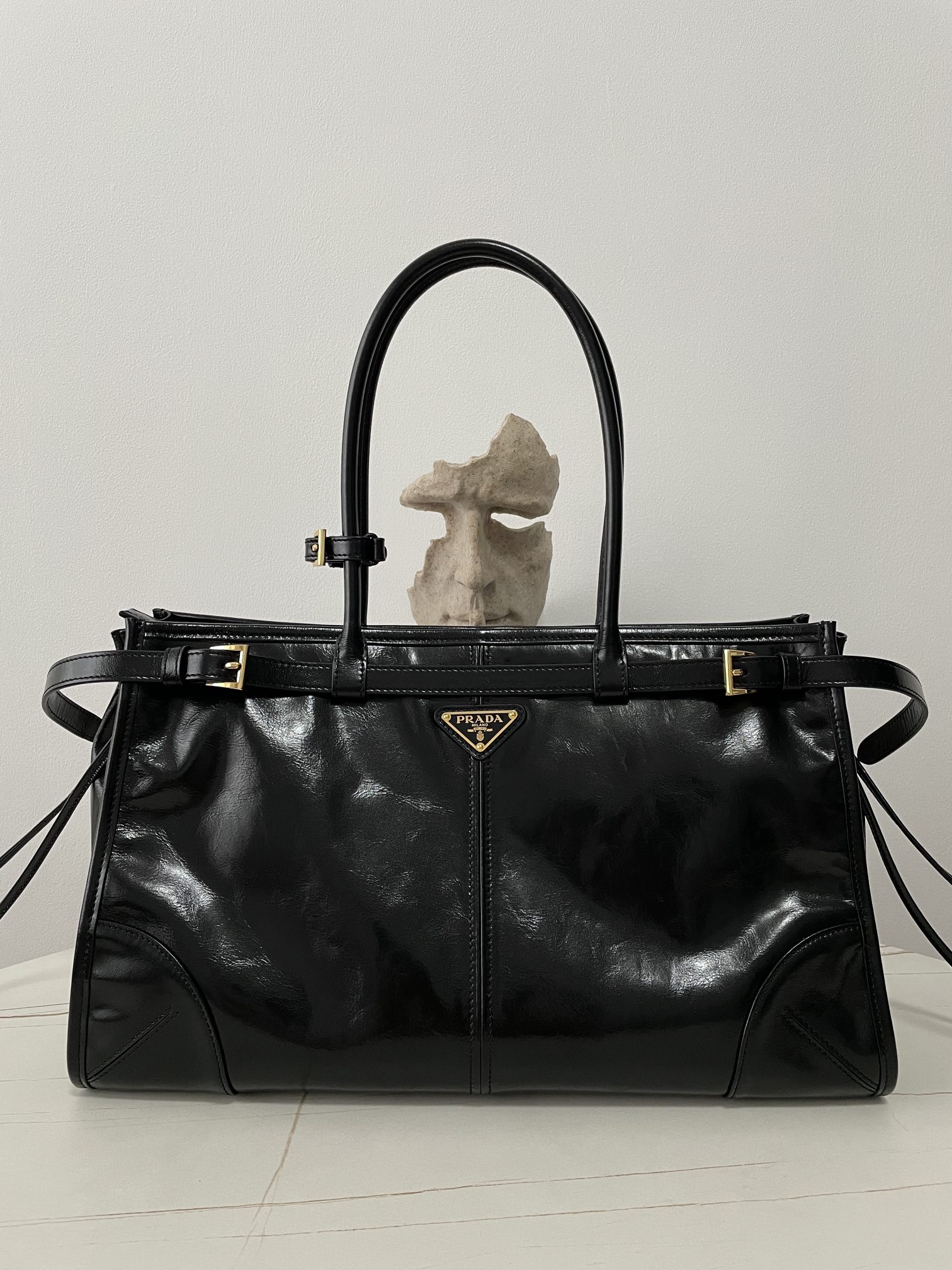 프라다 보니 라지 가죽 핸드백 블랙  1BA433 38*24*12 