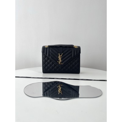 생로랑 엔벨로프 미디움 퀄팅 체인 숄더백  블랙 금장  600185 24*17.5*6 