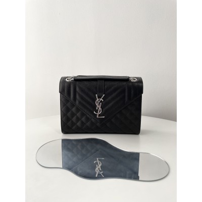 생로랑 엔벨로프 미디움 퀄팅 체인 숄더백 블랙 은장  600185 24*17.5*6.5 