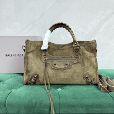 발렌시아가 르 시티 백 스웨이드 카키 미디움 38*24*14