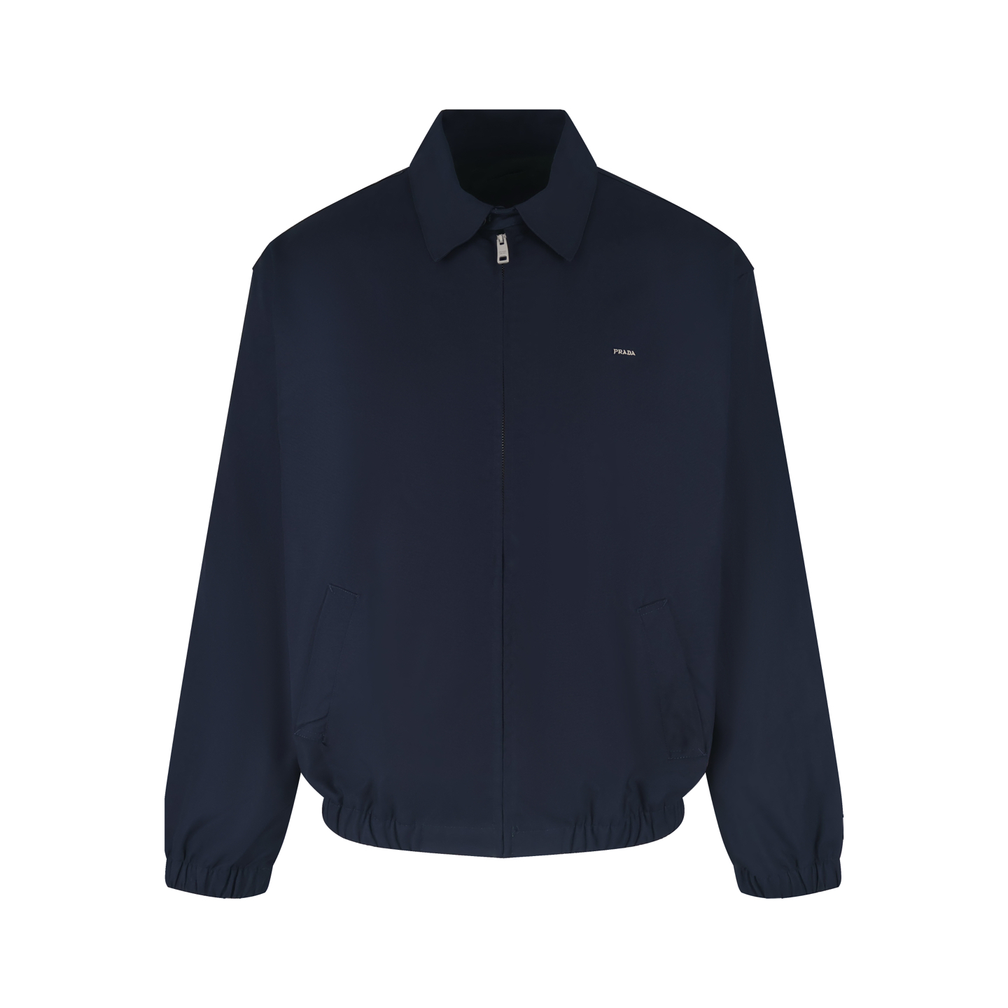 프라다 로고 자수 집업 자켓 네이비