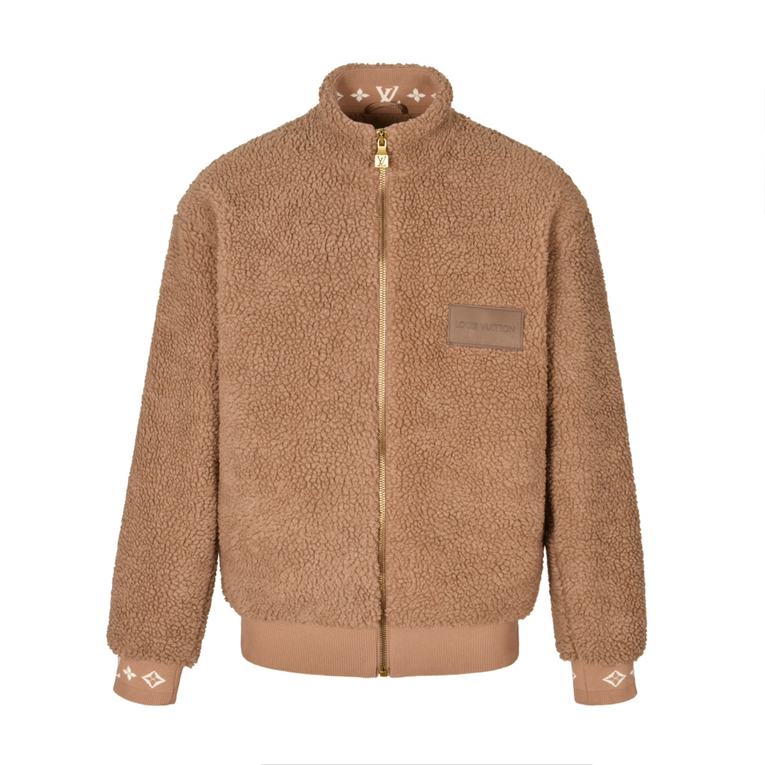 루이비통 레더 패치 플리스 블루종 베이지 