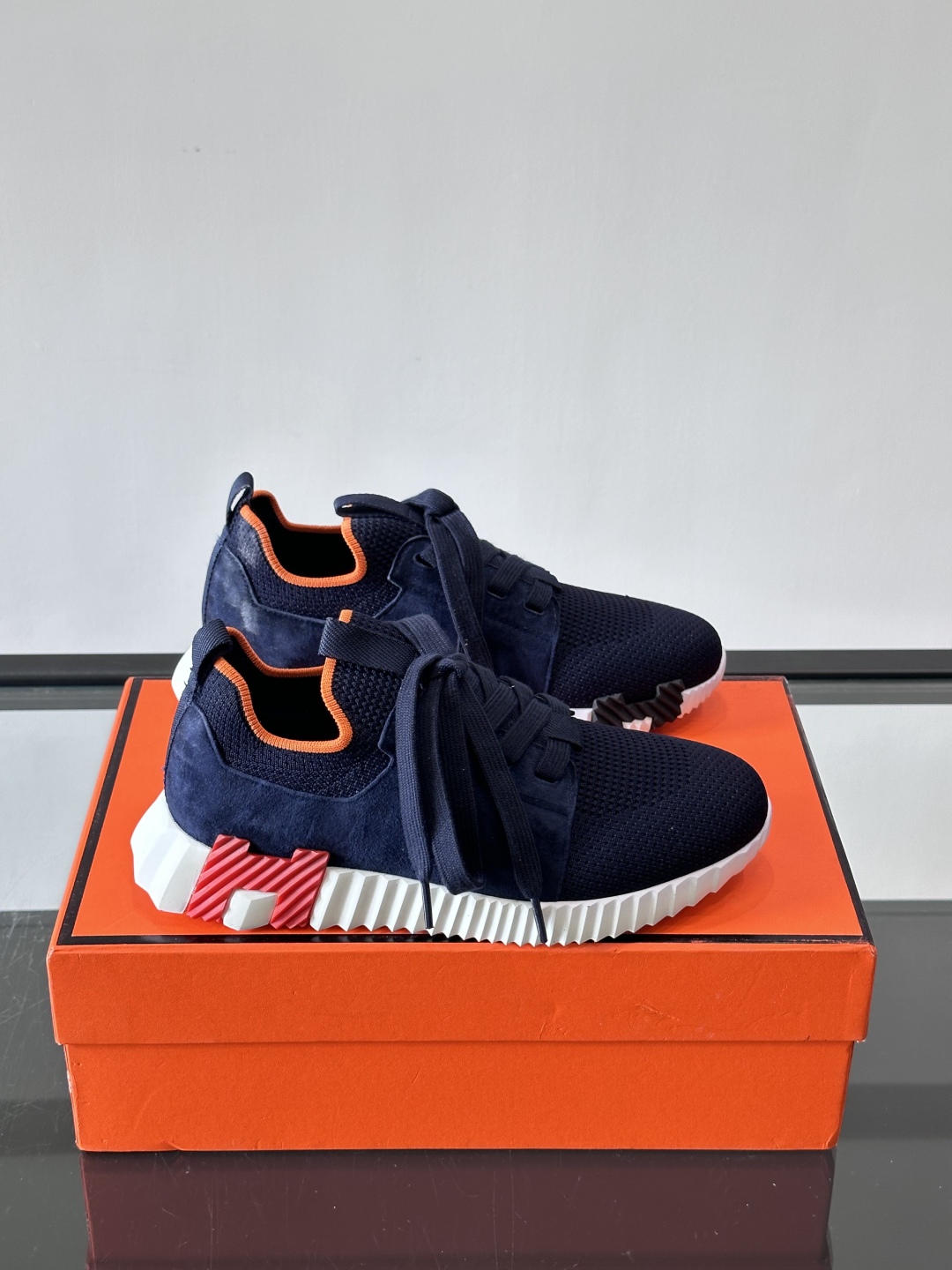 에르메스 디파트 스니커즈 스웨이트 고트스킨 마린 