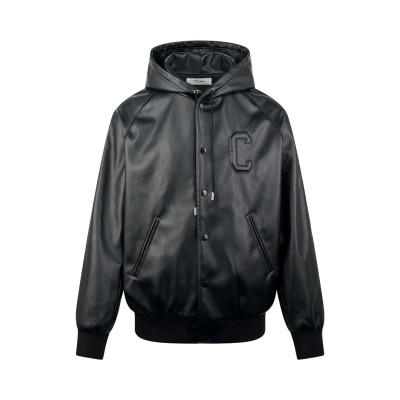 셀린느 가죽 후드 자켓 블랙