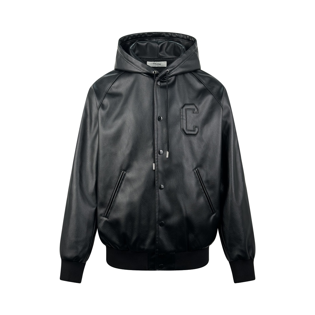 셀린느 가죽 후드 자켓 블랙