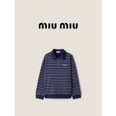 미우미우 지퍼 폴로 셔츠 블루