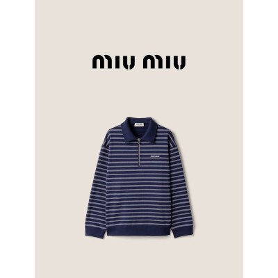미우미우 지퍼 폴로 셔츠 블루