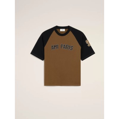 아미 투톤 반소매 티셔츠 베이지 