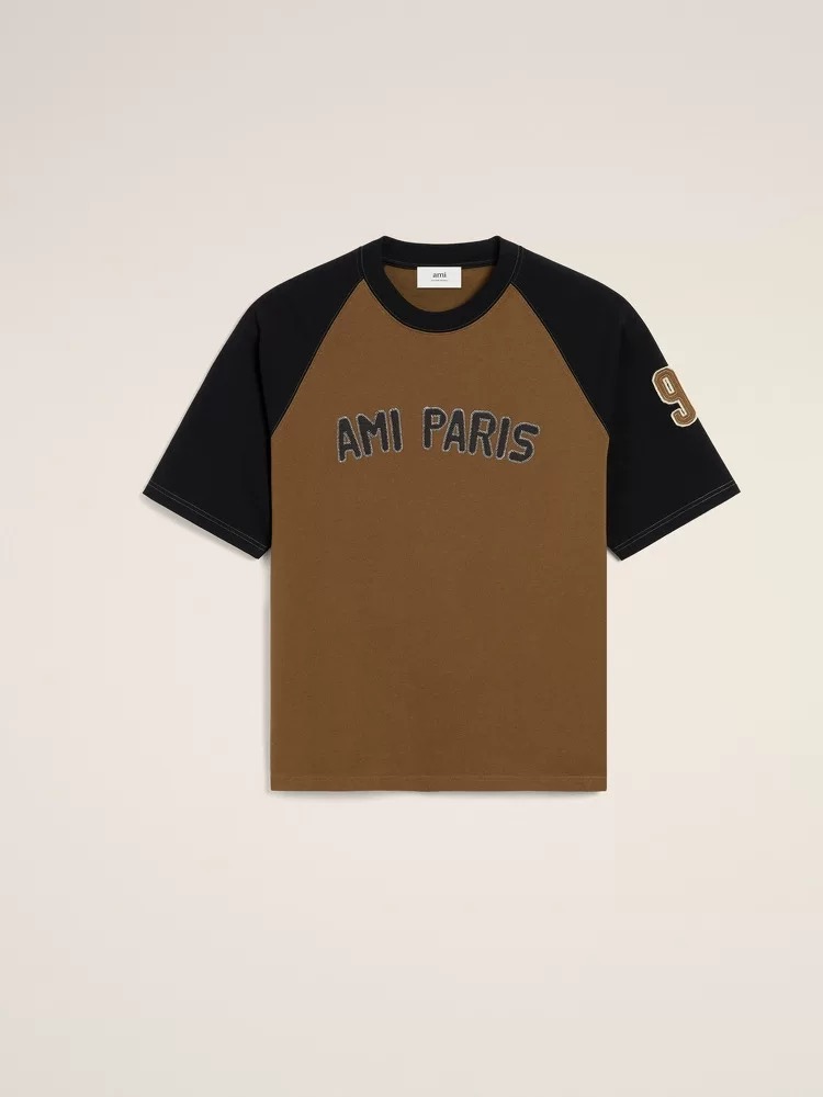 아미 투톤 반소매 티셔츠 베이지 