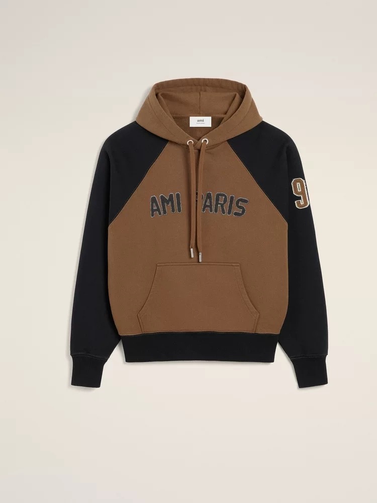 아미 투톤 후드 티셔츠 베이지 