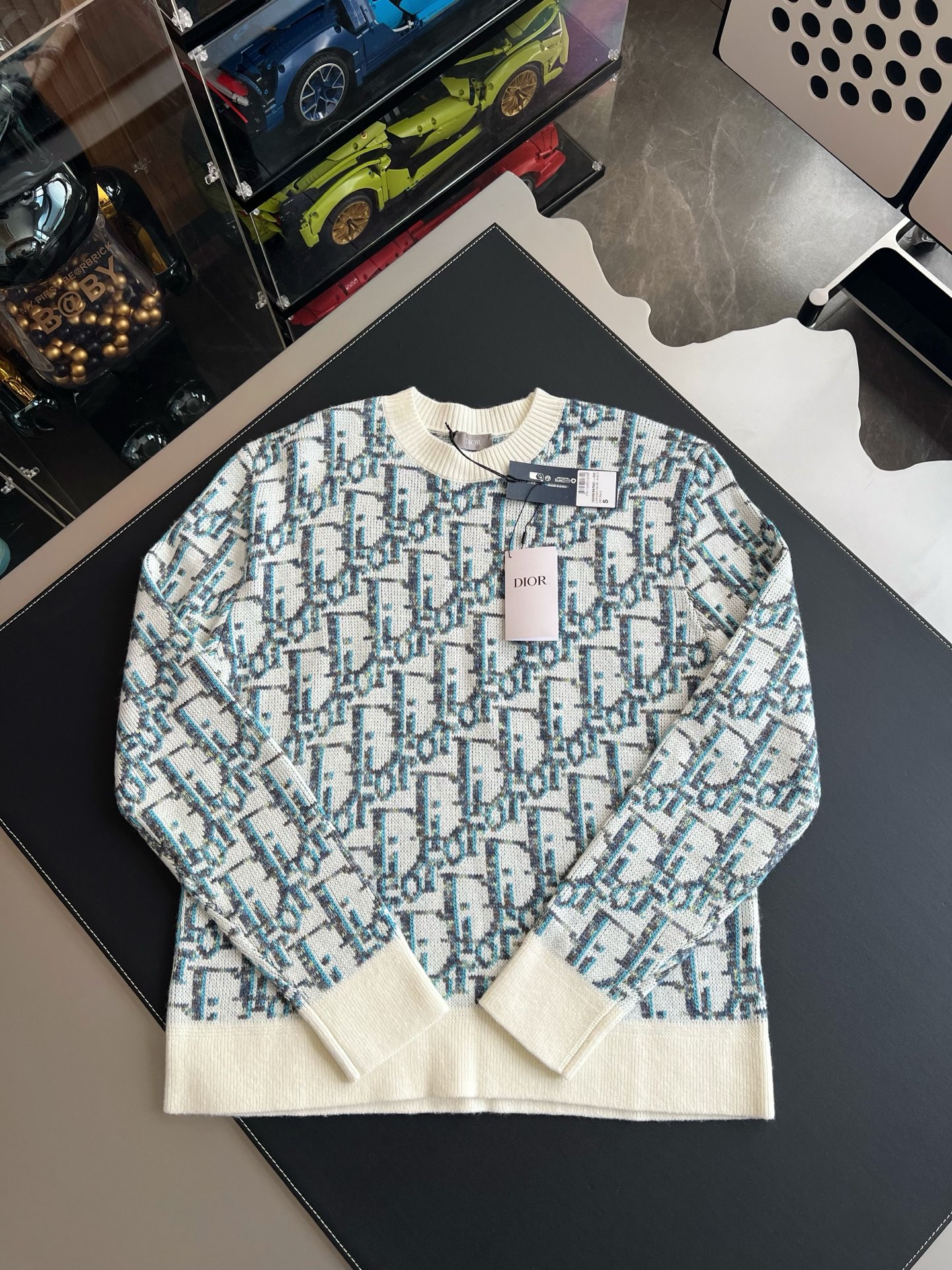 디올 오블리크 스웨터 화이트 블루