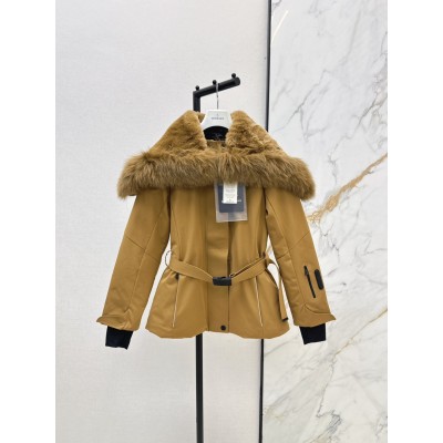 몽클레어 그레노블 폭스퍼 숏패딩 베이지