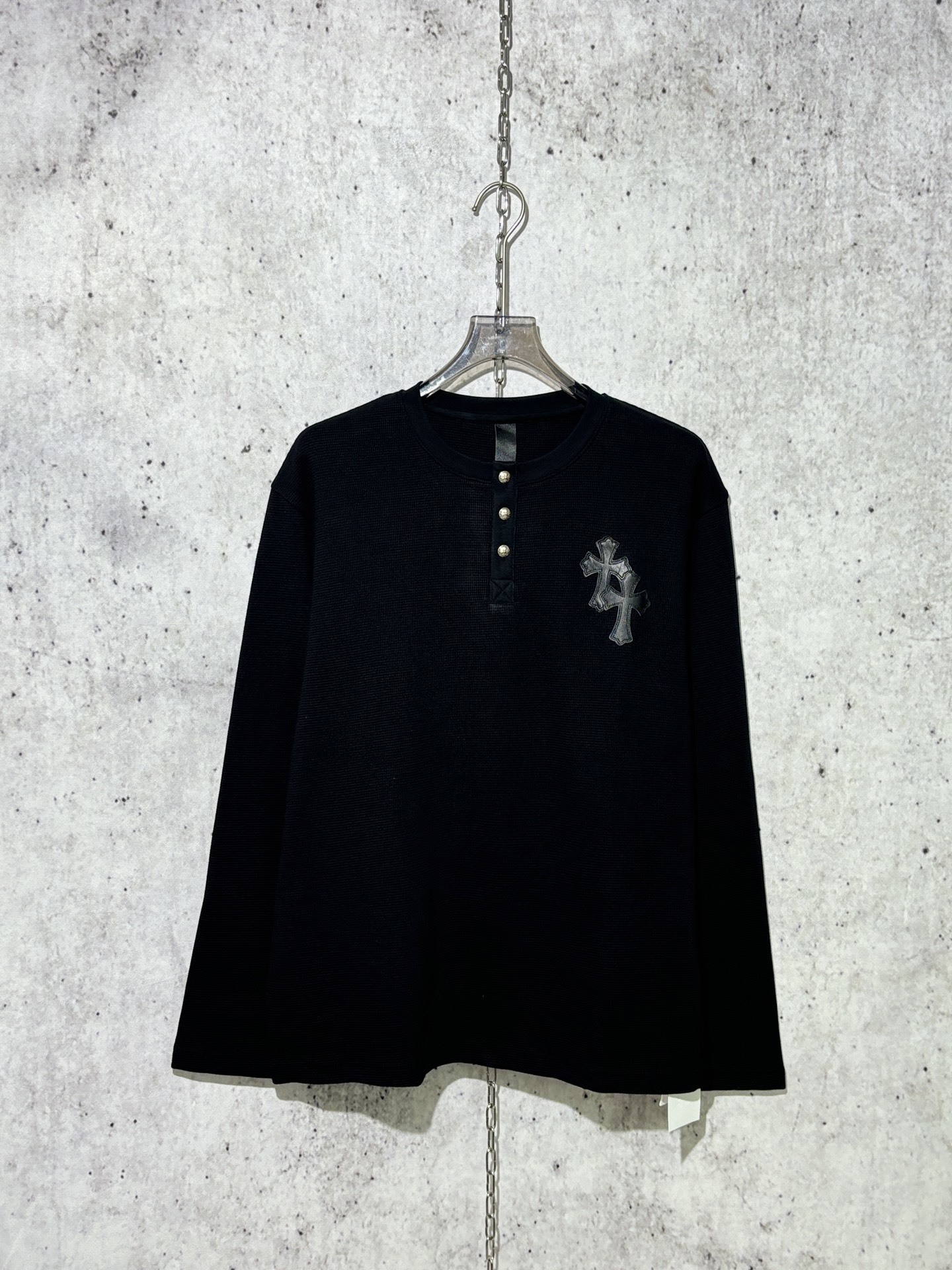 크롬하츠 와플 헨리넥 니트 블랙