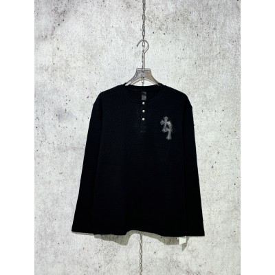 크롬하츠 와플 헨리넥 니트 블랙