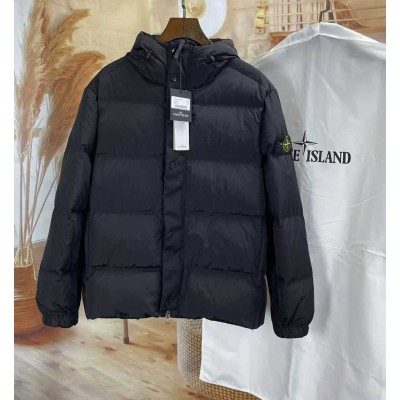 스톤아일랜드 크링클랩스 후드 패딩 블랙