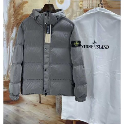 스톤아일랜드 크링클랩스 후드 패딩 그레이