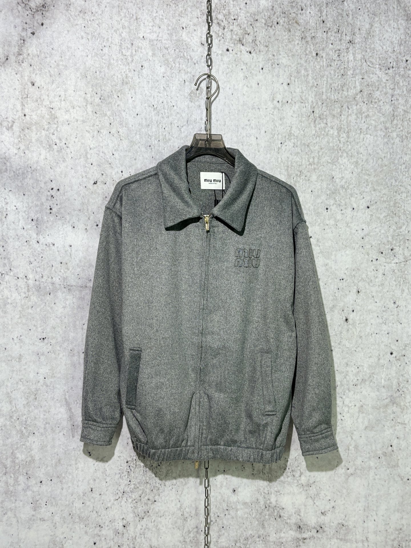 미우미우  체크 후드 자켓 그레이