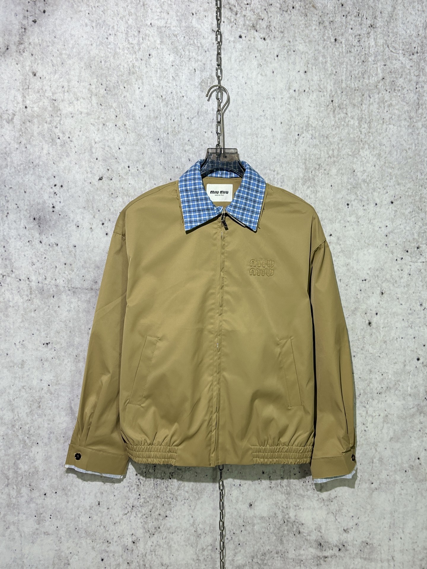 미우미우  체크 레이어드 자켓 베이지