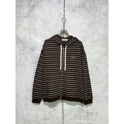 미우미우 코튼 스트라이프 집업후디 브라운