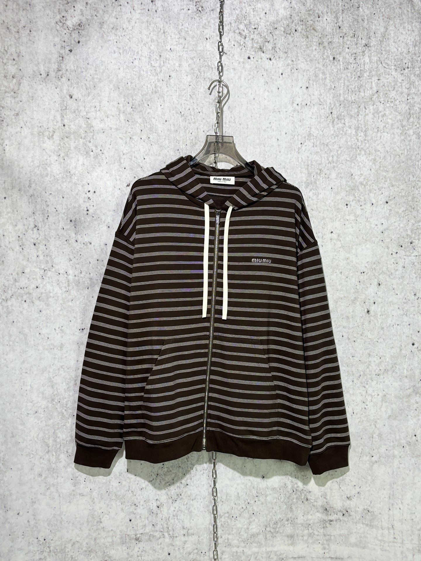 미우미우 코튼 스트라이프 집업후디 브라운