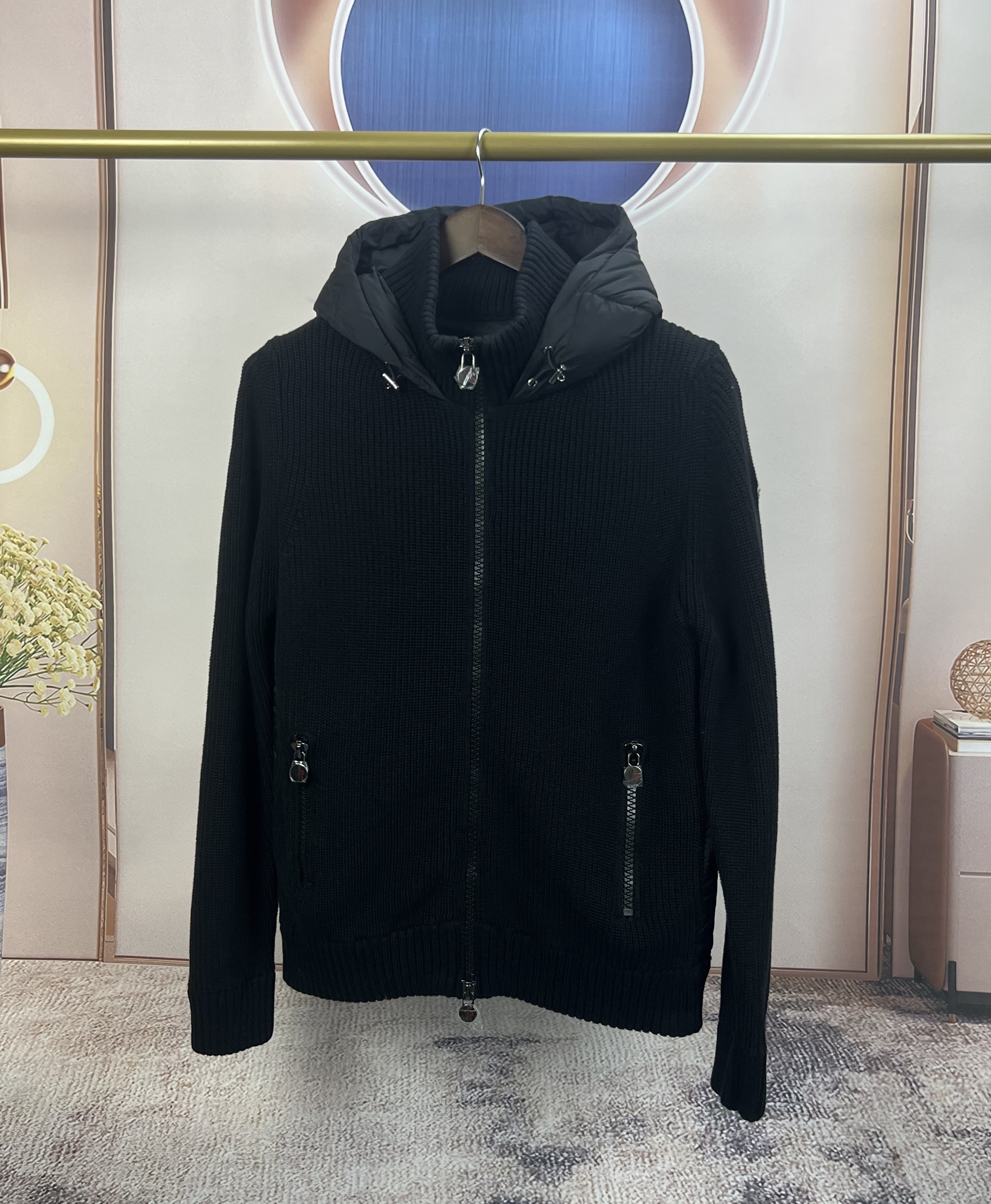 몽클레어 울 니트 후드 가디건 블랙