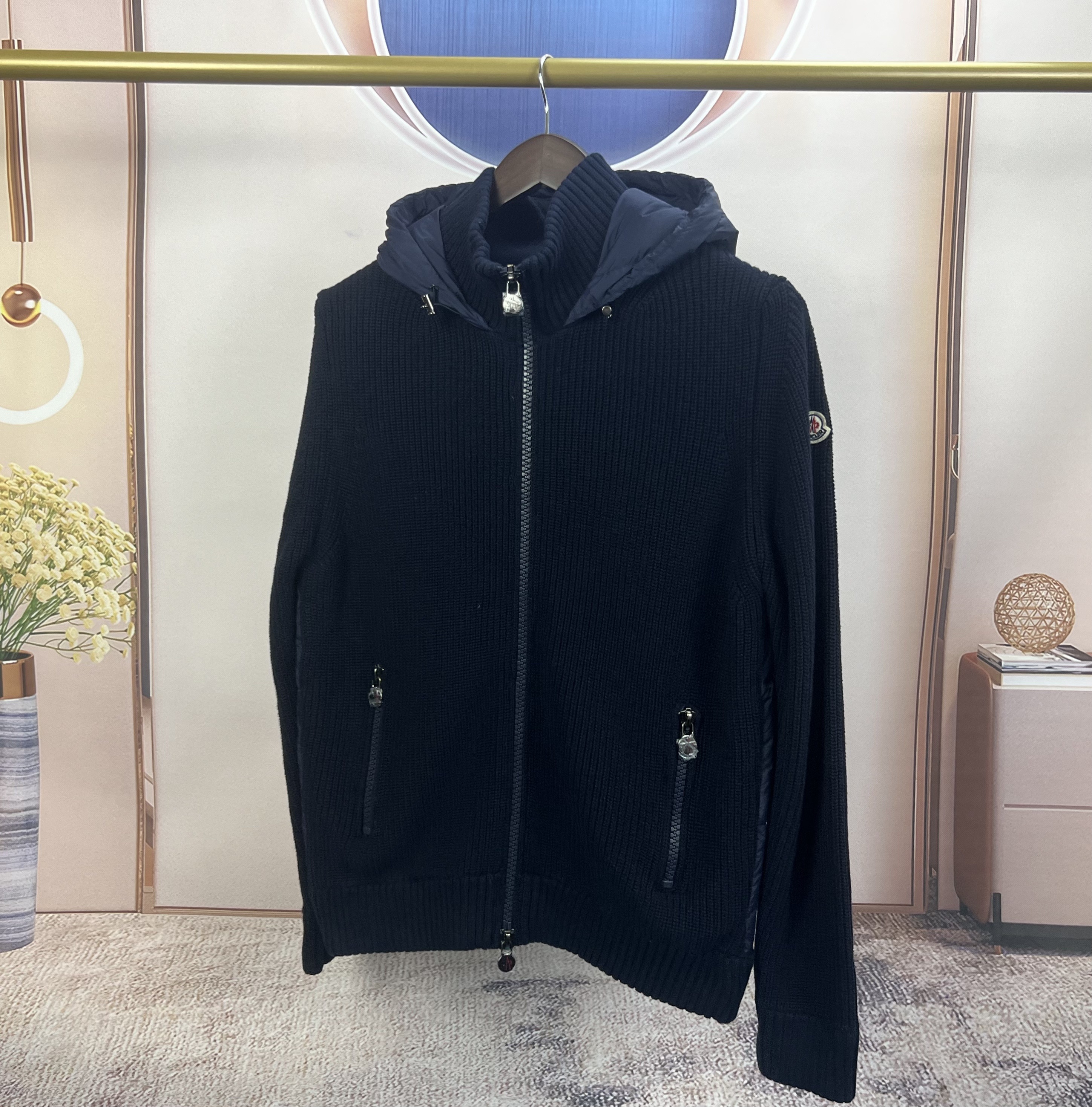 몽클레어 울 니트 후드 가디건 네이비