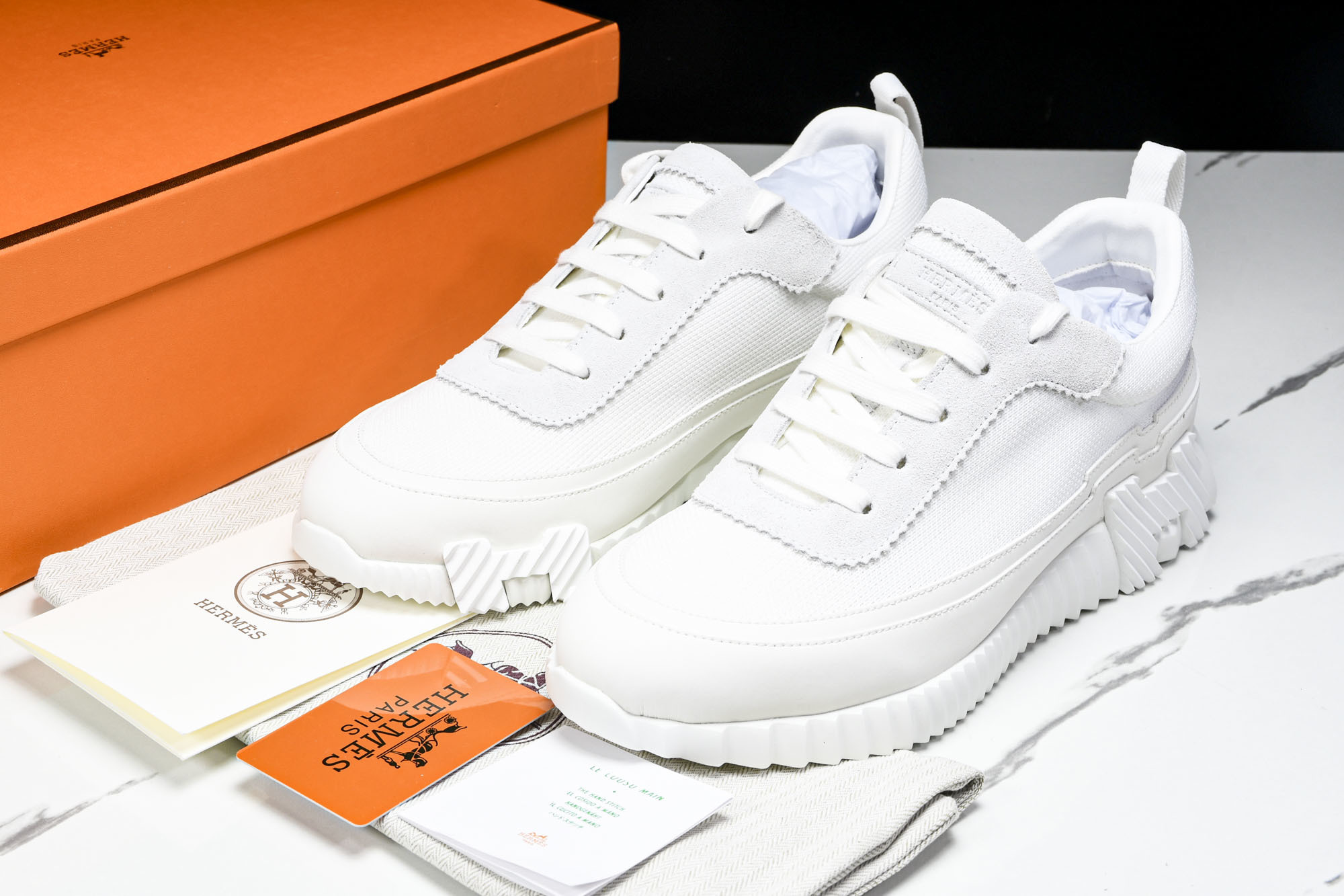 [GD] 에르메스 바운싱 스니커즈 메쉬 스웨이드 고트스킨 올 화이트
