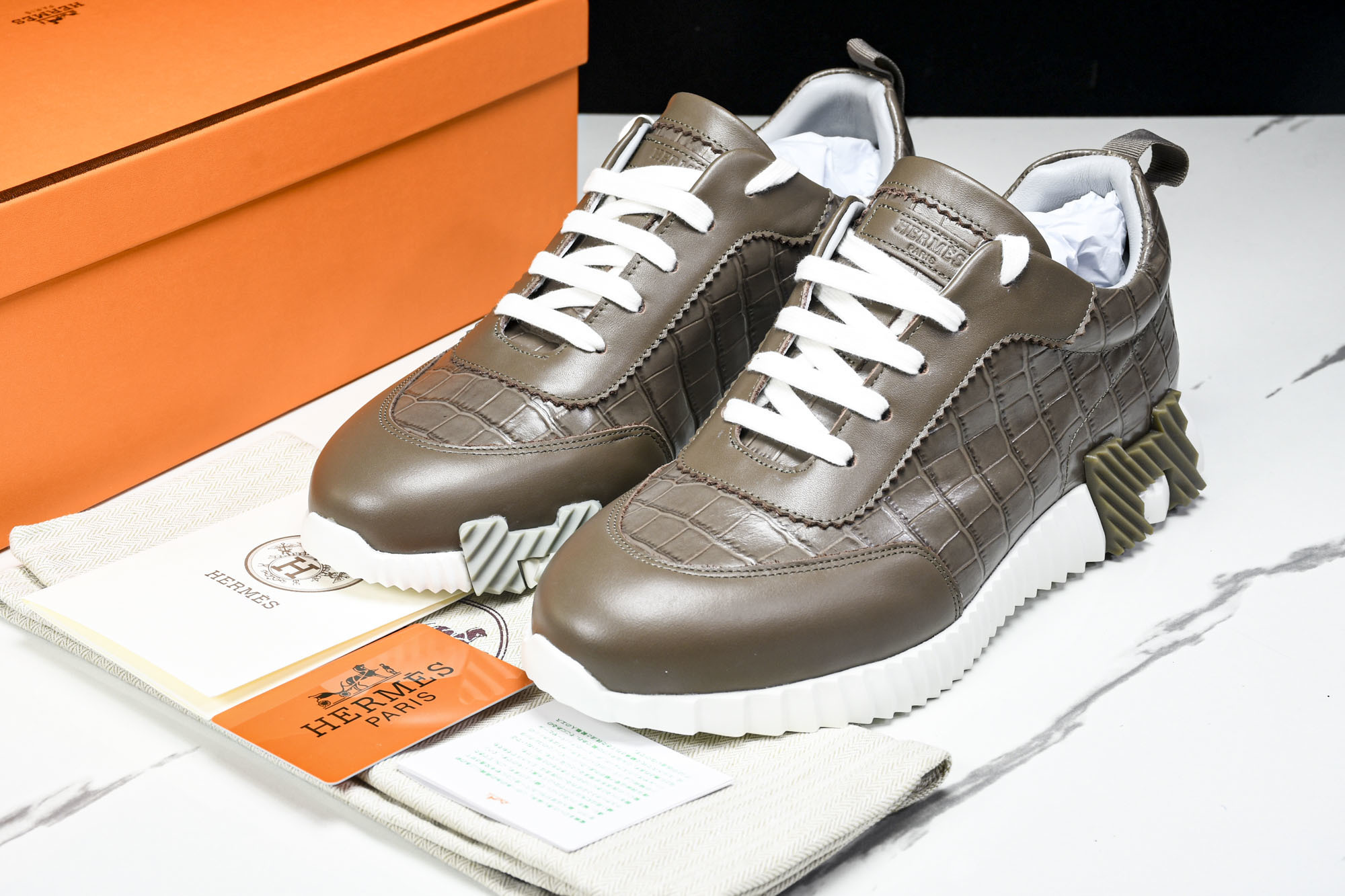 [GD] 에르메스 바운싱 스니커즈 악어무늬 카프스킨 브라운