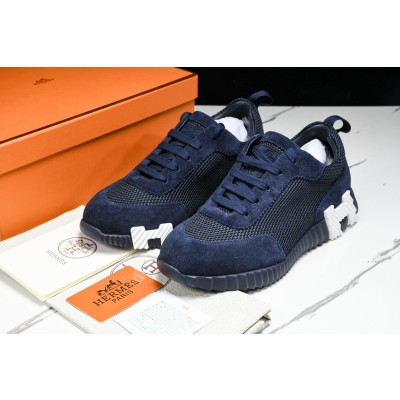 [GD] 에르메스 바운싱 스니커즈 그래픽 메쉬 스웨이드 고트스킨 마린 화이트