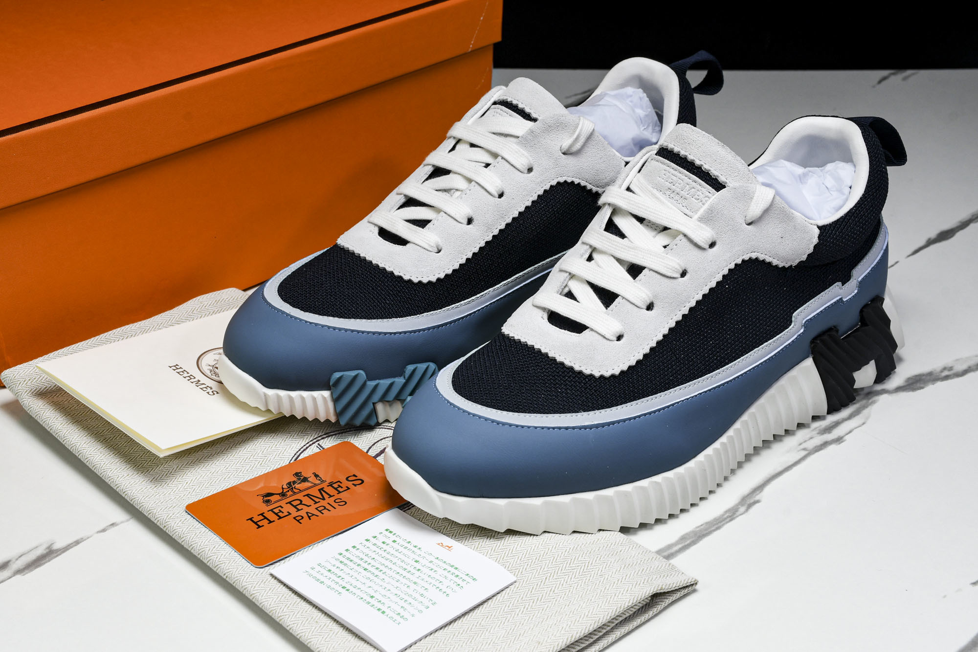 [GD] 에르메스 바운싱 스니커즈 메쉬 스웨이드 고트스킨 멀티컬러 마린