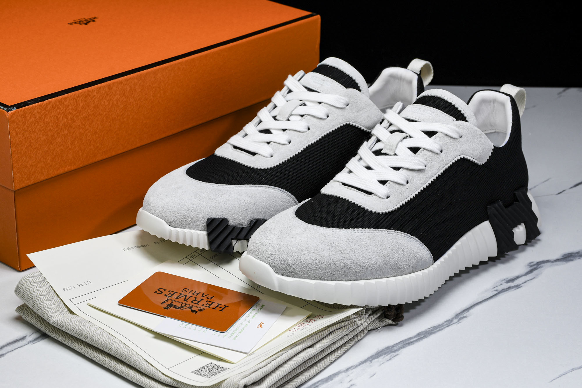 [E2] 에르메스 바운싱 스니커즈 메쉬 스웨이드 고트스킨 블랙 그레이