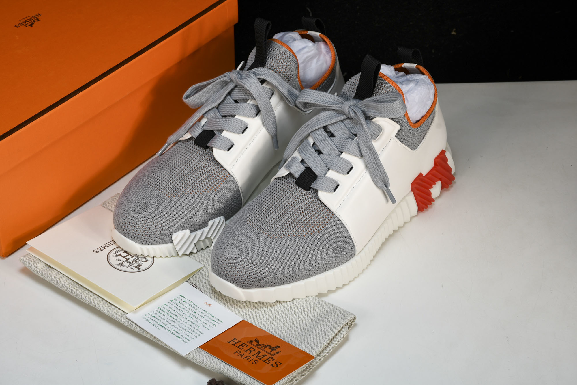 [GD] 에르메스 디파트 스니커즈 메쉬 카프스킨 화이트 그레이 오렌지