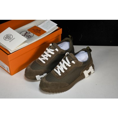 [GD] 에르메스 바운싱 스니커즈 메쉬 스웨이드 고트스킨 카키 화이트