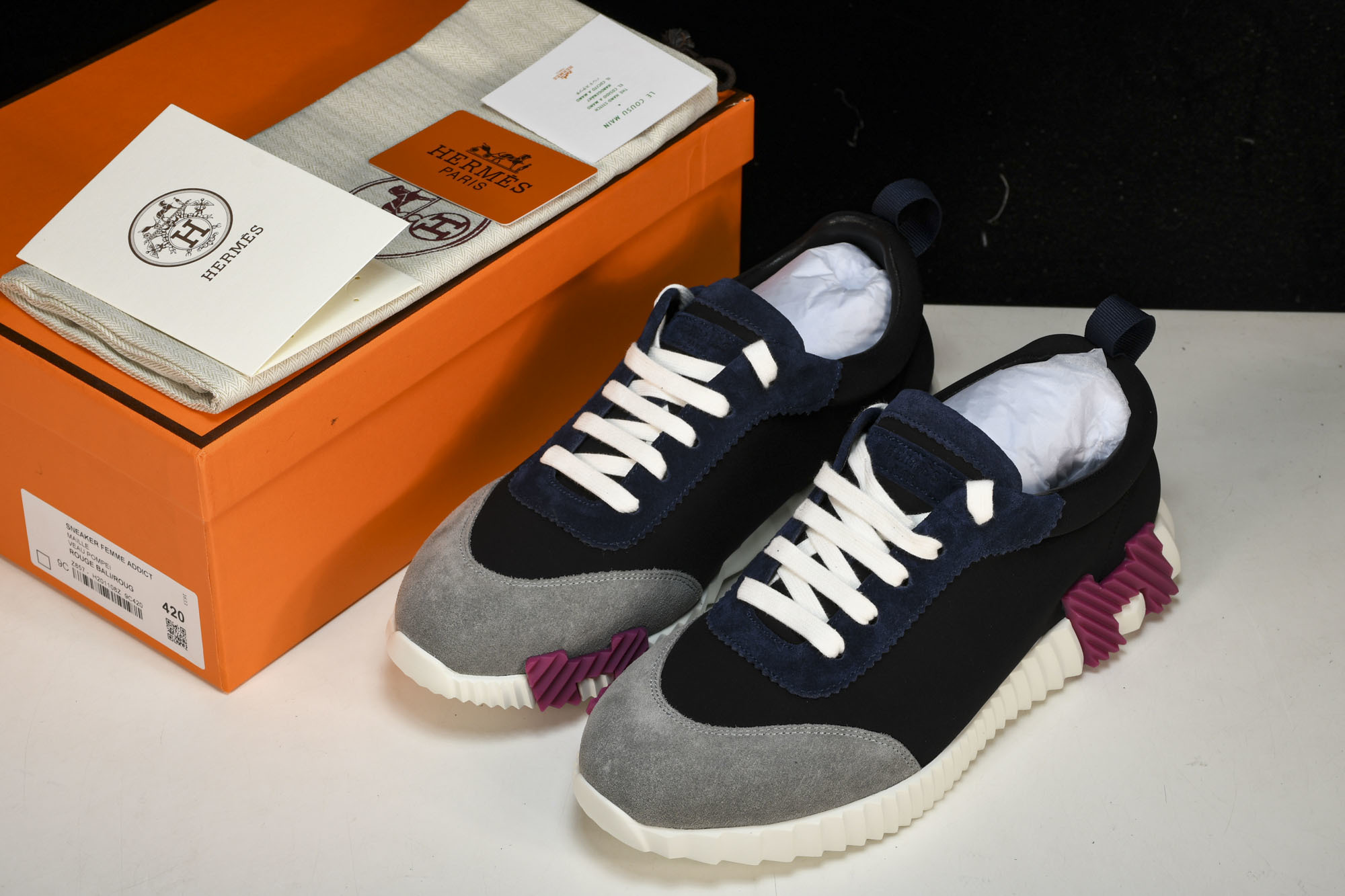 [GD] 에르메스 바운싱 스니커즈 메쉬 스웨이드 고트스킨 블랙네이비 레드