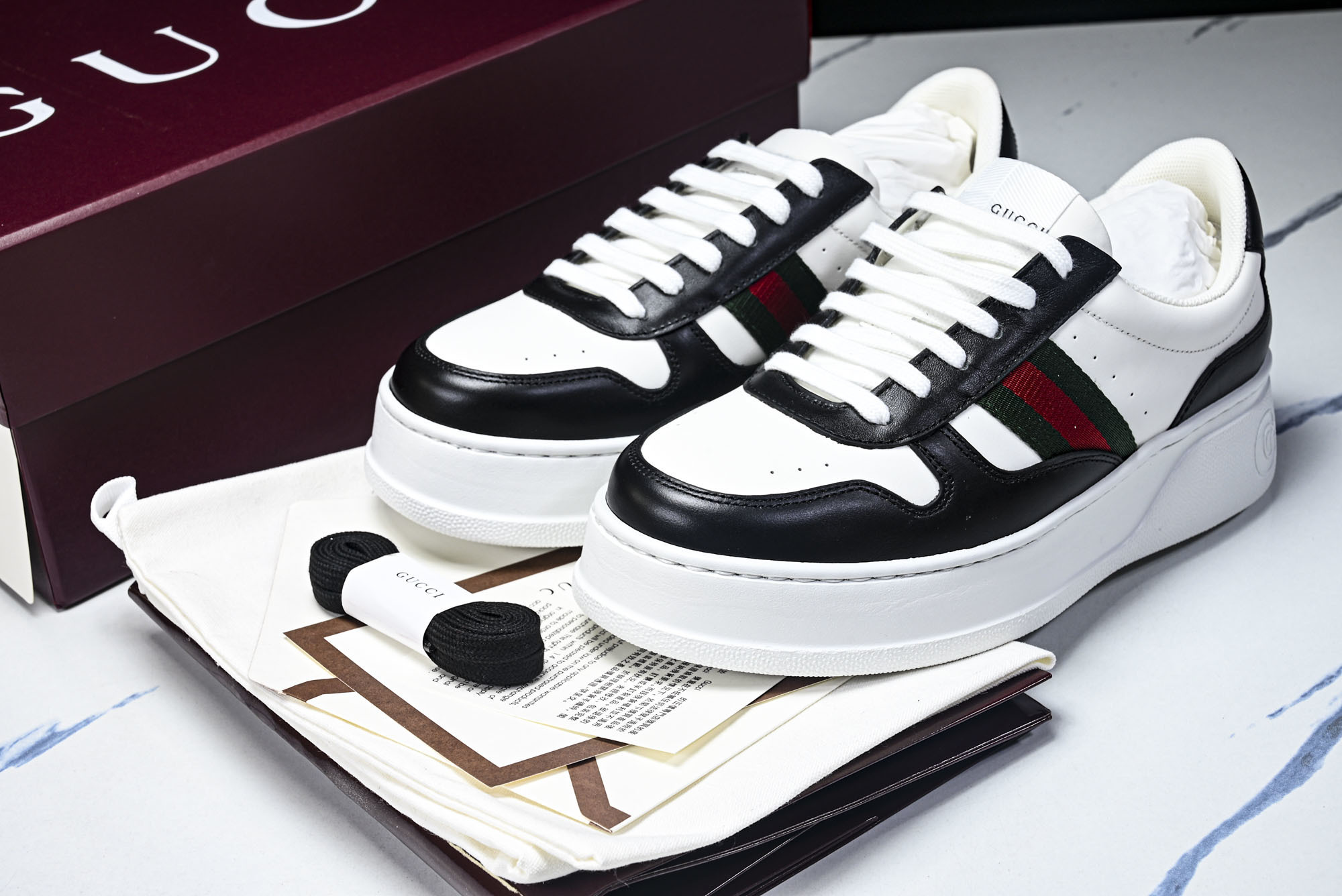 [X2] 구찌 청키 웹 스니커즈 화이트&블랙