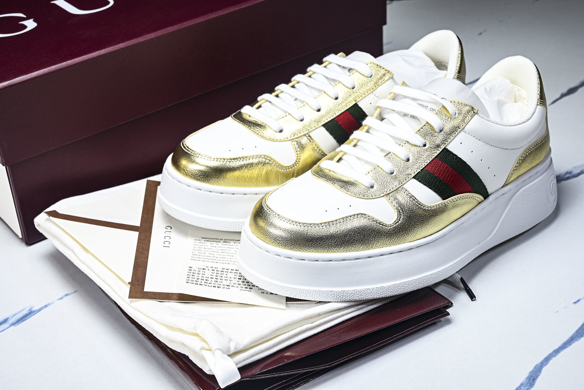 [X2] 구찌 청키 웹 스니커즈 화이트&골드