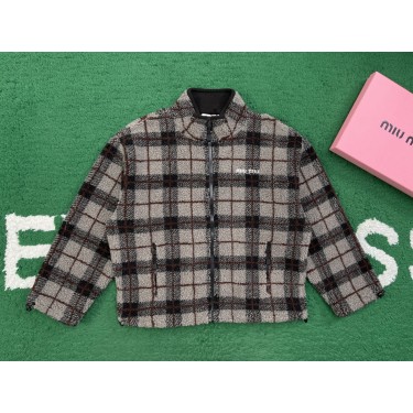 [레어샵] 미우미우 체크 테디 지퍼 재킷