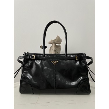 [블랙프레임] 프라다 보니 가죽 토트백 라지 블랙 1BA433 38*24*12